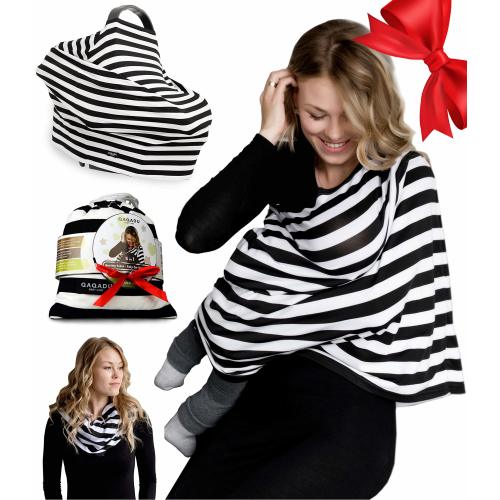 Nursing Breastfeeding Cover Scarf - Baby Car Seat Canopy - Nursing Pads, Pouch & Gift Pack Set - Shopping Cart, Stroller, Carseat Covers for Girls and Boys - Best Multi-Use Infinity Stretchy Shawl