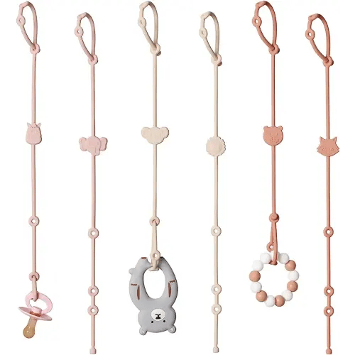 ROCCED Toy Straps for Baby 6pcs, Silicone High Chair Toys Straps Stroller Accessories Toddler Bottle Straps Car Seat Toys Baby Travel Essential Baby Toy Straps Silicone Animal Design Blush+Ivory+TER
