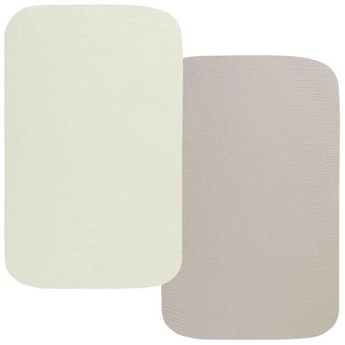Muslin Bassinet Sheets 33" x 19" Compatible with Mika Micky, KoolaBaby (3 in 1), BabyBond, HARPPA and RICUTON Bedside Bassinet, 2 Pack for Baby Boy and Girl, Fog and Beige