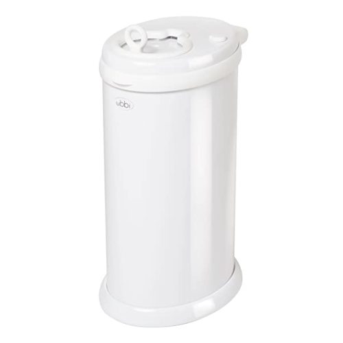 Ubbi Steel Diaper Pail, No Special Bag Required, Baby Registry Gift, Holds 55 Diapers, White
