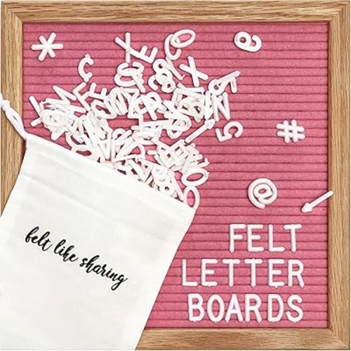 Felt Like Sharing Square Letter Board (Hot Pink Felt - 10”x10”) – Changeable Message Board w/3 Sets of Felt Board Letters for Valentines Day Decor, Love Decor & Aesthetic Home Display in Oak Frame