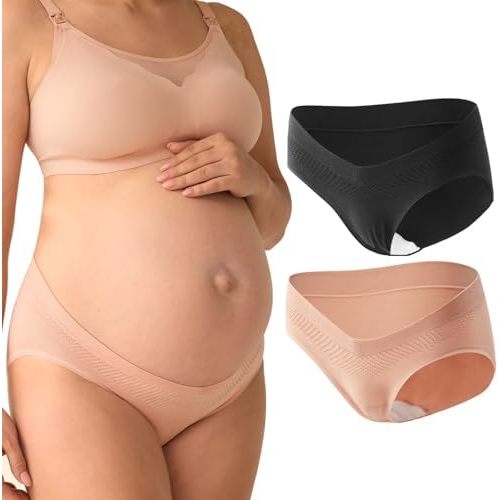 Momcozy Maternity Underwear Seamless, Pregnancy Postpartum Panties Under Bump Maternity Underwear Cotton