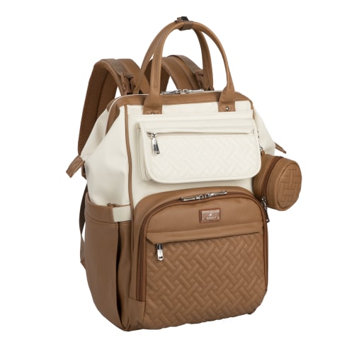 Vegan Leather Wide Top Diaper Backpack Caramel Cream