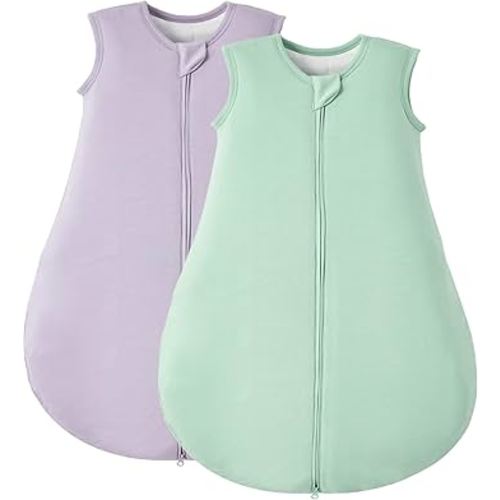 Duomiaomiao Rayon Made from Bamboo Baby Sleep Sack 1.0 TOG, 2 Pack of Buttery Soft Wearable blanket Baby, Baby Sleeping bag for Unisex Baby