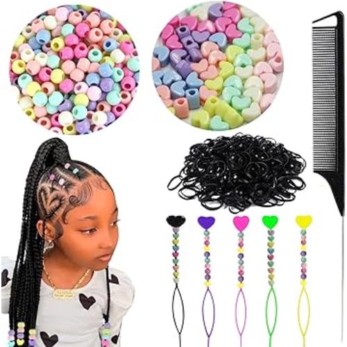 506pcs Hair Beads Set for Braids for Girls Including 300pcs Hair Beads for Kids Hair Braids,5pcs Quick Beader for Hair Braids,200pcs Elastic Rubber Bands and 1Pc Rat Tail Comb