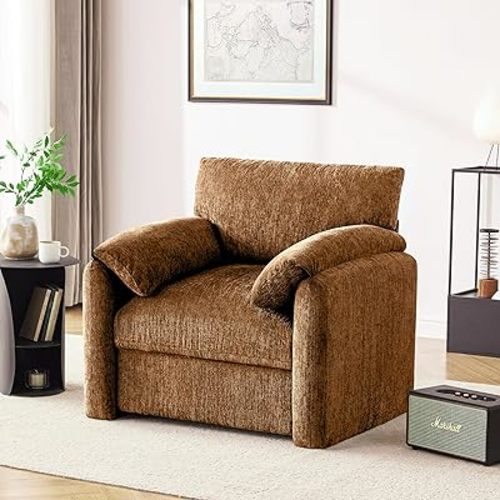 Chenille Oversized Armchair, 38.6'" Wide Accent Chairs for Living Room & Bedroom Modern Lounge Chair, Upholstered Mid-Century Reading Chair (Rustic Bronzing Cloth, 1 Pack)