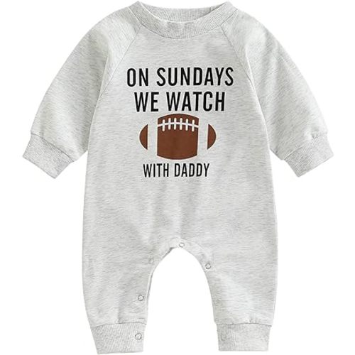 Infant Baby Boys Girls Football Season Jumpsuit Watch Football with Daddy Funny Romper Playsuit Sweatshirt - With Daddy