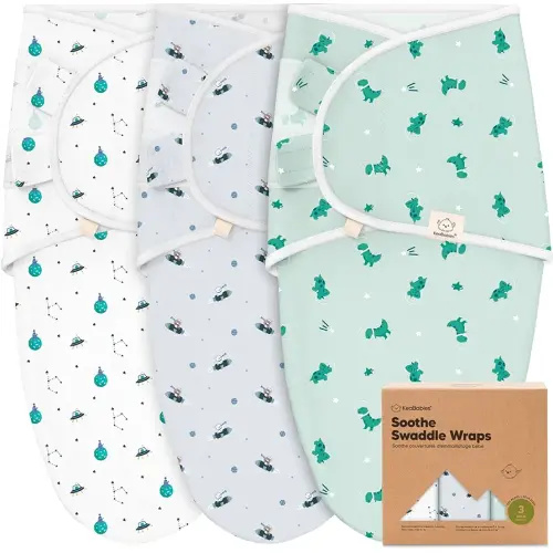 3-Pack Organic Baby Swaddle Sleep Sacks - Swaddles for Newborns, Infant 0-3 Months, Baby Girls, Boys, Soft & Snug Newborn Sleep Sack, Nursery Swaddling Blankets (Space Quest)