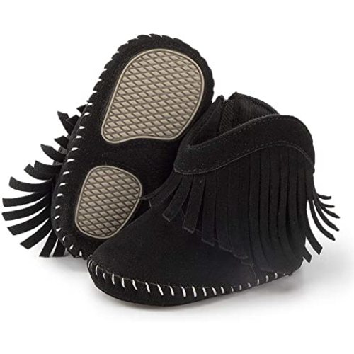 Meckior Baby Girls Cowboy Tassel Boots Side Zipper Moccasins Soft Bottom Non-Slip Toddler Shoe