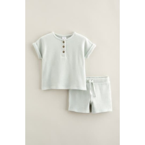 Waffle Knit Henley & Shorts Set, 3M