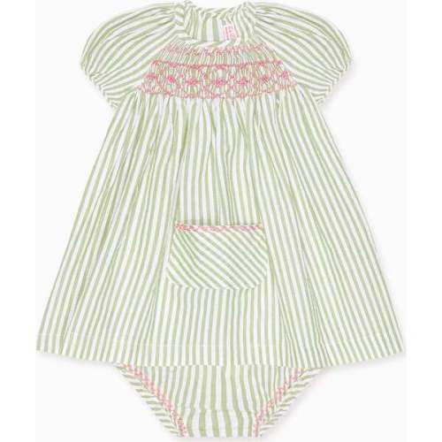 Green Stripe Maritza Baby Girl Smock Set - La Coqueta | Maisonette