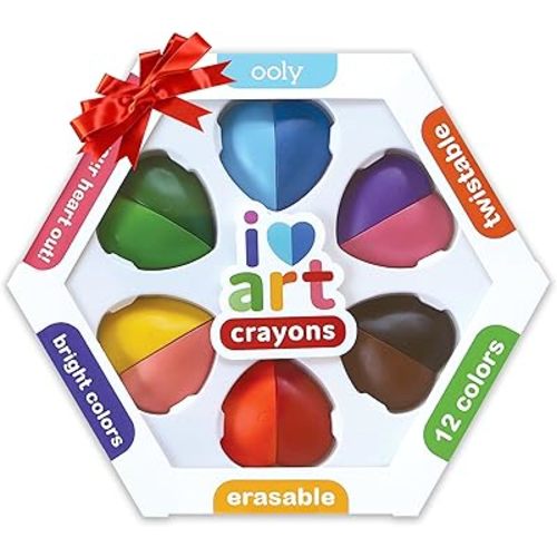Ooly I Heart Art Erasable Crayons, Twistable Kids Coloring Kit, 12 Bright Colors, Gifts for Kids
