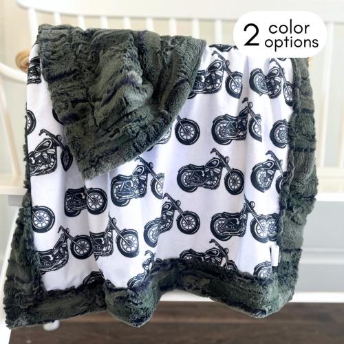 Custom Baby Boy Motorcycle Blanket for Biker Baby Name Blanket Harley Davidson Nursery Decor For Harley Davidson Lover Gift for Biker Men