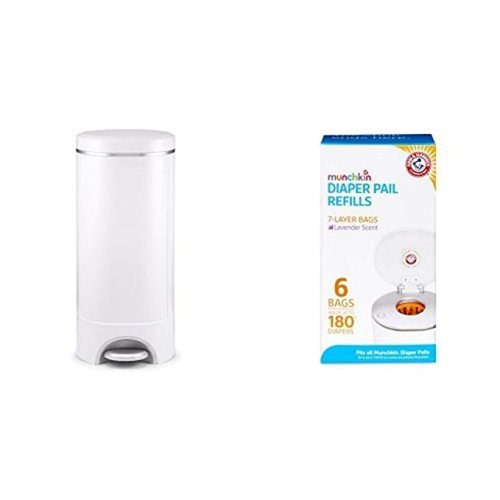 Munchkin Step Diaper Pail Powered by Arm & Hammer & Munchkin Arm & Hammer Diaper Pail Snap with Seal and Toss Refill Bags, 6 Count