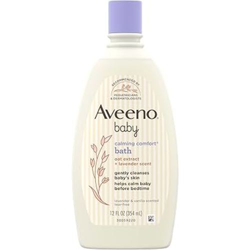 Aveeno Baby Nighttime Calming Comfort Bath, Body & Hair Wash with Relaxing Lavender & Vanilla Scents & Oat Extract, Tear-Free Formula, No added parabens, & Soap-Free, 12 fl. oz