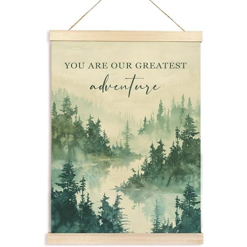 Hiuwevt Woodland Nursery Poster Hanger Frame, Baby Boys Girls Forest Inspirational Decor, You Are Our Greatest Adventure Watercolor Mountain Wall Art Decor for Toddler Kids Room Home, 12x16 Inch