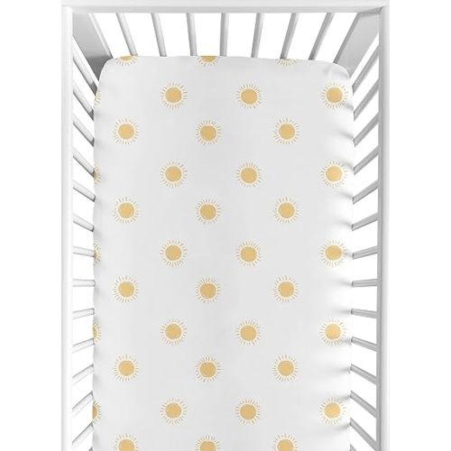 Sweet Jojo Designs White and Yellow Boho Sun Boy or Girl Fitted Crib Sheet Baby or Toddler Bed Nursery - Mustard Bohemian Celestial Sky Desert Sunshine Outdoors Nature Gender Neutral