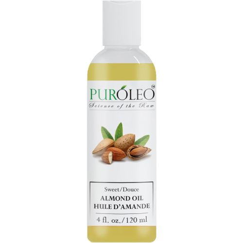 PUROLEO Sweet Almond Oil 4 Fl Oz/120 ML (Packed In Canada) Pure Almond Oil for Skin, Hair, & Body | Organic Carrier Oil & Body Oils For Women | Almond Butter Hair Oil, Body Oil, Baby Oil, Massage Oil huiles essentielles Amande Douce Huile Massage