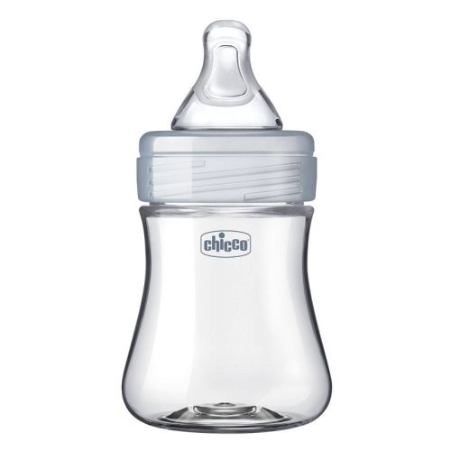 Chicco Duo Hybrid Baby Bottle With Invinci-glass Inside/plastic Outside With Slow Flow Anti-colic Nipple - Clear/gray - 5oz