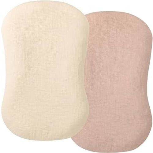 Muslin Baby Lounger Cover 2 Pack, Organic Cotton Removable Slipcover for Newborn Lounger, Soft and Breathable Infant Lounger Cover for Boys Girls, Beige & Blush