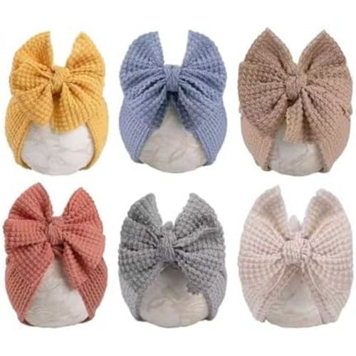 Baby Girls Hair Bow Turban Hat 6PCS Set, Top Bowknot Head Wrap Beanie India Caps for Infant Toddlers