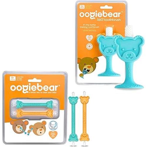 oogiebear Infant-to-Toddler Training Toothbrush w/ 2-Pack Baby Nose Cleaner & Ear Wax Remover Tool Bundle, Case Included - Safe Tools for Newborns, Infants and Todders