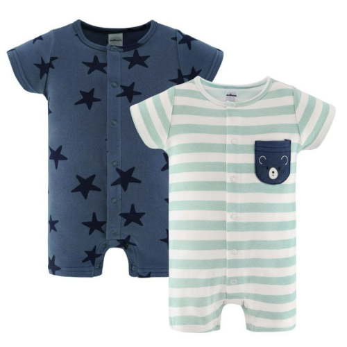 The Peanutshell Baby Rompers Set, Baby Boy Rompers for 24 Months, Blue Star Design, 2-Pack