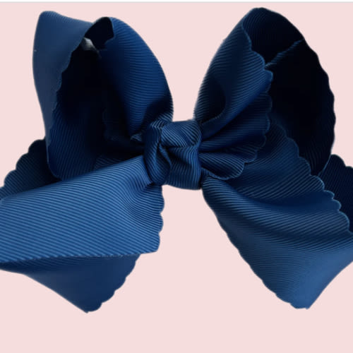 Denim Blue Scallop Edge Grosgrain Bow