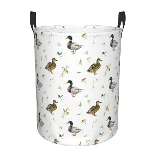 Laundry Basket Cute Mallard Duck Room Decor,Round Laundry Hamper Waterproof Dirty Clothes Hamper Collapsible Laundry Baskets With Handles,Toy/Clothes Storage Basket For Home Dorm Bathroom Decor