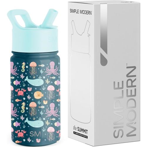 Simple Modern Kids Summit Water Bottle with Straw Lid | 14oz Stainless Steel Cup Insulated Tumbler for Toddlers, School | Under the Sea