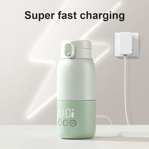 portable milk warmer with super fast charging and cordless, instant breastmilk, formula or water warmer with 10 ounces big capacity, Baby Flask for vehicle,car,airplane journey