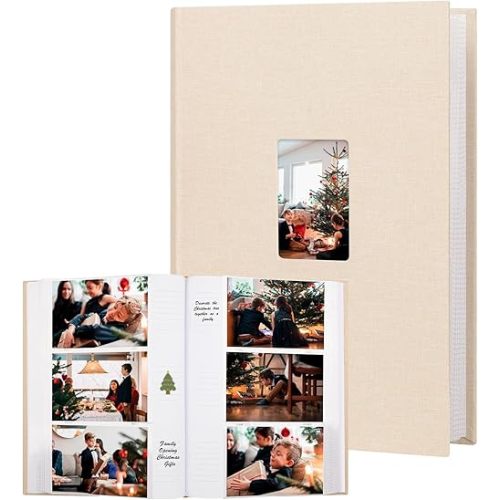 XFveivoo Photo Album 4x6 450 Photos with Writing Space,4 x 6 Photo Book Linen Cover with Front Window, 4x6 Picture Album 450 Photos Photo Album Book for Wedding Kids Travel Family Baby Pictures, Beige