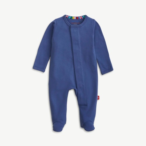 chambray organic cotton magnetic footie | 6-9 months