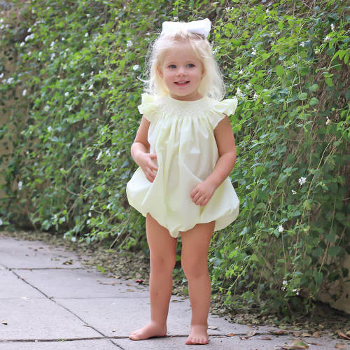 Shine Like A Pearl Yellow Smocked Bubble