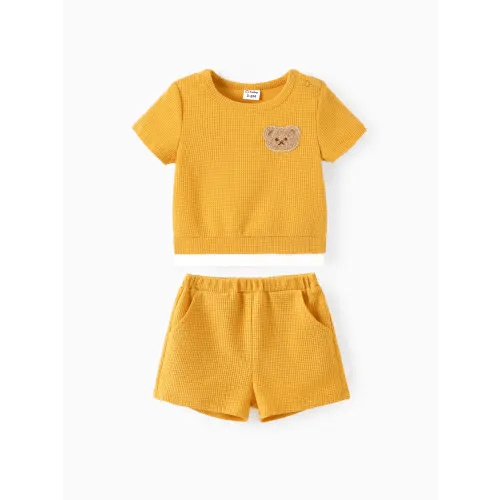 Baby/Toddler Boy/Girl 2pcs Bear Embroidery Tee and Shorts Set Only $18.99 PatPat US Mobile