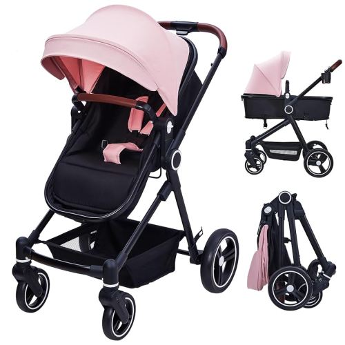 2-in-1 Pushchair Reversible Infant seat, Bassinet with one-Hand Folding Convenience Pushchair with Recliner and Extra-Large Canopy - Pink (Pink)