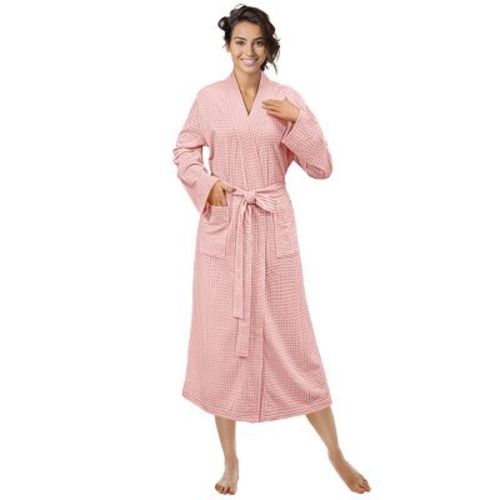 Pavilia Women Waffle Knit Robe, Soft Cozy Breathable Lightweight Long Bathrobe With Side Pockets For Shower Spa House (pink, Large-x-large)
