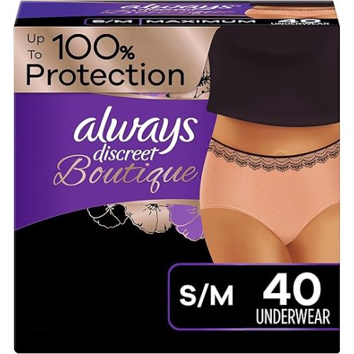 Always Discreet Boutique, Incontinence & Postpartum Underwear For Women, Maximum Protection, Small/Medium, 40 Total Count (2 Packs of 20 Count)