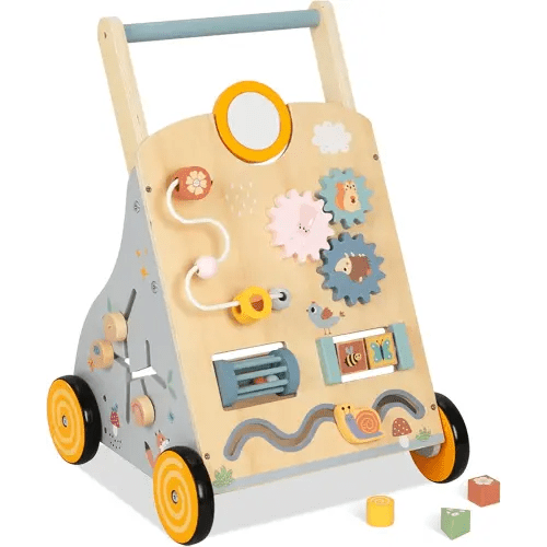 Wooden Baby Walker and Push Toy - Adjustable Height, Montessori Learning Activity Center for Boys and Girls, Toddler Push Walker and Development Toy for Kids 1-3 Years