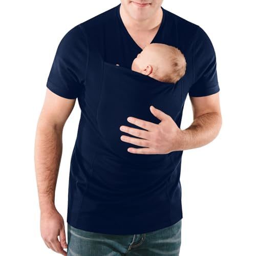 Mens Baby Carrier Shirt V Neck Short Sleeve T-Shirts for Men Skin to Skin T-Shirt with Pocket