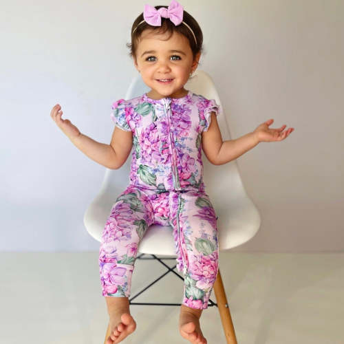 You Had Me At Hydrangea Ruffle Zipper Romper - Cap Sleeves