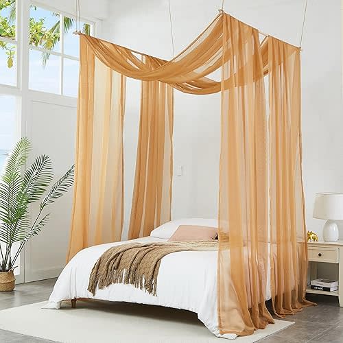 Warm Home Designs Set of 2 Caramel Gold Canopy Bed Curtains in 55 x 216 Inch Size. 2 Queen Bed Canopy Curtains Can Be Turned Into Bed Scarves, Kids Bed Tent, Bed Canopy for Girls. BF Double Gold 216"