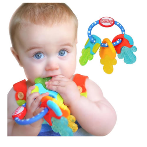 Nuby Ice Gel Teether Keys - Silicone Soothing Baby Teether Toys for Infants - Gentle for Sore Gums Colorful and Fun Toys - Safe and Durable Infant Baby Teething Toy - Blue