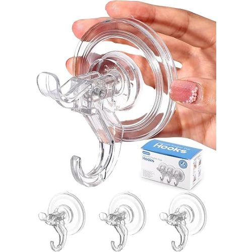 Antimbee 3 Pack Suction Cup Hooks, Clear Suction Cup Hanger, Removable Small Suction Cups for Shower, Bathroom, Glass, Door, Windows, Kitchen-Max Hanging up to 11 lbs on Smooth Surface