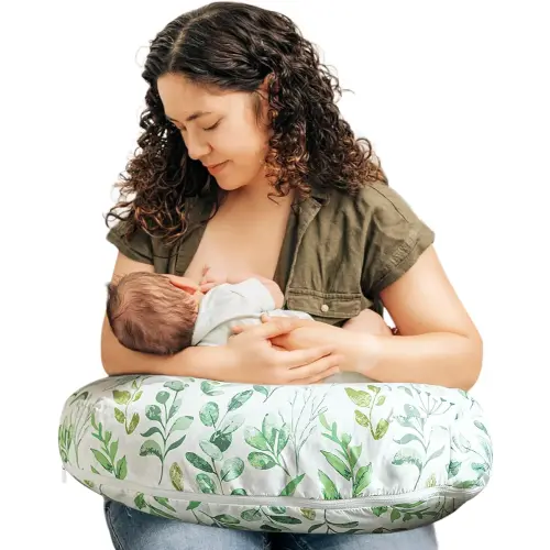 Boppy Nursing Pillow - Ergonomic Bottle & Breastfeeding Pillow with High, Firm, Large Area, Water-Repellent Cushion with Washable Cover; Baby Safety Alliance Verified - Sage Green Leaf