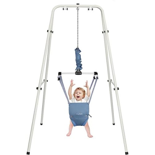 2 in 1 Baby Jumper with Stand, Baby Walking Harness Function, Premium Spring, for Infant 6-12 Months, Easy to Fold and Storage, Blue