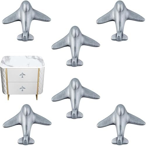 Airplane Cabinet, Zinc Alloy Single Hole Knobs for Wardrobe Cupboard Dresser Drawers Cartoon Knobs Pulls Kitchen Home Decoration 6 Pcs
