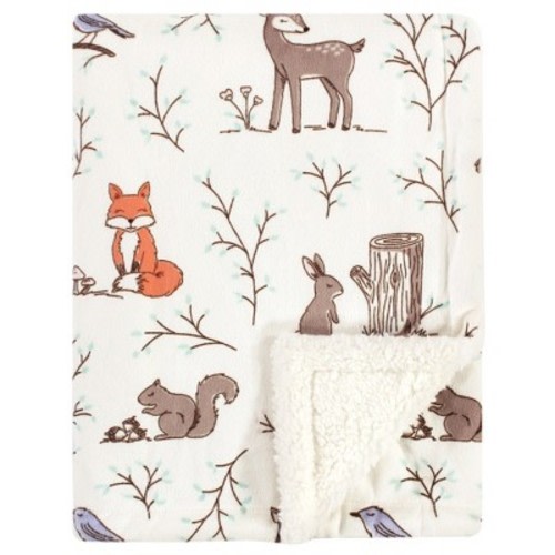 Hudson Baby Infant Girl Plush Blanket with Faux Shearling Back, Enchanted Forest, One Size