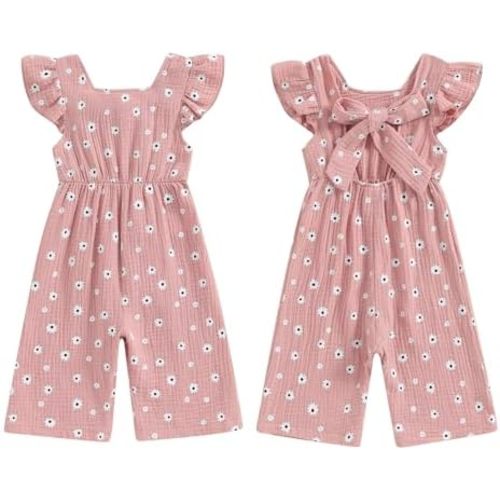 GOOCHEER Toddler Baby Girls Outfit Flower Print Jumpsuit Sleeveless Bowknot Romper Overall Pants Summer Clothes