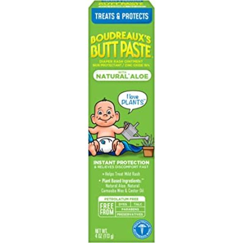 Boudreaux's Butt Paste with Natural* Aloe Diaper Rash Cream, Ointment for Baby, 4 oz Tube